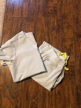 Light Blue Medical Scrub Set with Neon Drawstring